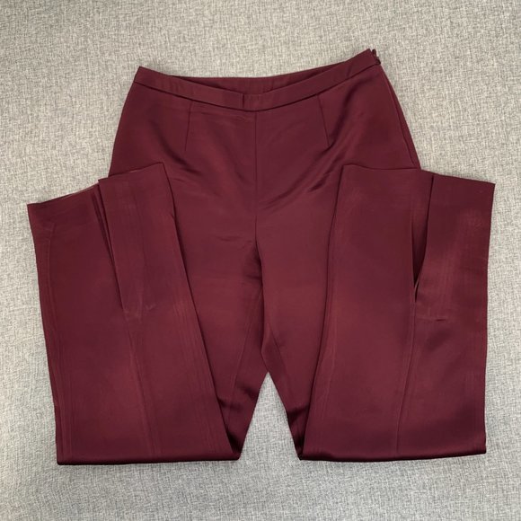 Katherine Kelly Cranberry Red Satin Dressy Pants Pleated‎ Hem Size 10 Lined - Picture 2 of 14